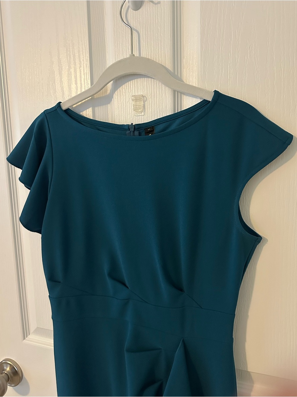 Women's Teal One-Shoulder Ruffle Sheath Wedding Dress